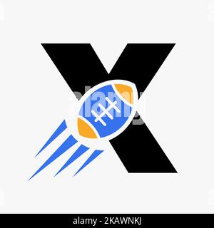 Letter X Rugby Logo Concept With Moving Rugby Ball Icon. Rugby Sports Logotype Symbol Vector Template Stock Vector