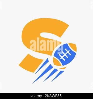 Letter S Rugby Logo Concept With Moving Rugby Ball Icon. Rugby Sports Logotype Symbol Vector Template Stock Vector