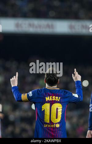 Leo Messi from Argentina celebrating his goal during La Liga match