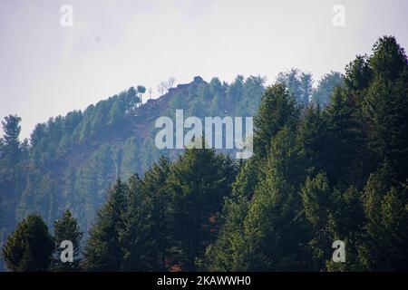 URI, KASHMIR, INDIA - FEBRUARY 27: Bunkers of Pakistan army can be seen from Indian controlled Kashmir during a fresh skirmish along the border on February 27, 2018 in Uri, 120 Kms (75 miles) north west of Srinagar , the summer capital of Indian administered Kashmir, India. The village with a population of a little over 12,000 has been bearing the brunt of cross-fire between nuclear rivals India and Pakistan. People living along the ceasefire line dividing Kashmir into India and Pakistan-administered portions have continually been at risk due to hostility between the armies of the two nuclear 