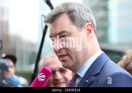 Designated Bavarian prime minister of Bavaria and Finance and home affairs minister Markus Soeder arrives at the board meeting on 5 March 2018 in Munich, Germany. The Christian Social Union (CSU) held a board meeting, where they decide the new federal ministers and probably elect a new secretary general. (Photo by Alexander Pohl/NurPhoto)