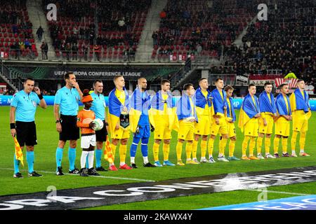 ALKMAAR - SK Dnipro-1 players ahead of the UEFA Conference League match between AZ Alkmaar and SK Dnipro-1 at the AFAS stadium on November 3, 2022 in Alkmaar, Netherlands. ANP ED OF THE POL Stock Photo