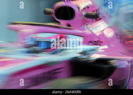 the Force India of Sergio Perez during the Formula 1 tests at the Barcelona-Catalunya Circuit, on 06th March 2018 in Barcelona, Spain. -- (Photo by Urbanandsport/NurPhoto) Stock Photo