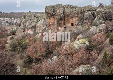 A cave dwelling in the Phrygian Valley, an area in Central Anatolia, Turkey, that was home to the ancient Phrygian civilization and is now dotted with their ruins, tombs, temples, and roads. Photo taken 4 March 2018. (Photo by Diego Cupolo/NurPhoto) Stock Photo