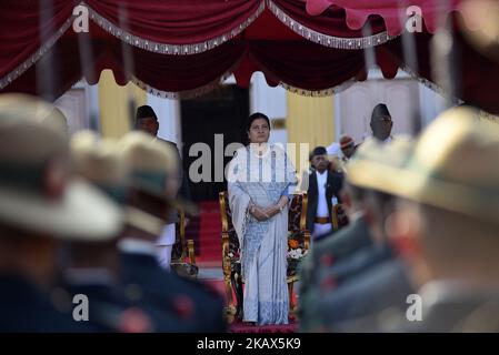 President of Nepal Bidhya Devi Bhandari pays her respects in front of a ...