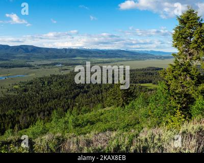 View over Cow Lake to the Snake River from Signal Mountain, Grand Teton National Park, Wyoming, USA, June 2019 Stock Photo