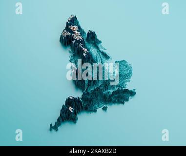 Topographic England Map Hypsometric Elevation tint Spectral Shaded relief map 3d illustration Stock Photo