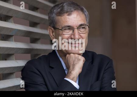 Turkish novelist, screenwriter, academic and recipient of the 2006 Nobel Prize in Literature Orhan Pamuk during his visit to Barcelona, Catalonia, Spain on April 02, 2018 (Photo by Miquel Llop/NurPhoto) Stock Photo