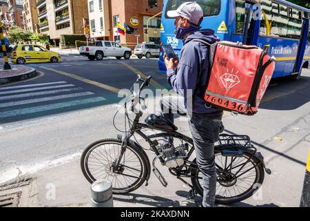 Bogota Colombia,El Chico Carrera 11,man men male motorized motor biker bikers bicycle bicycles bicycling biking riding rider riders cyclist cyclists c Stock Photo