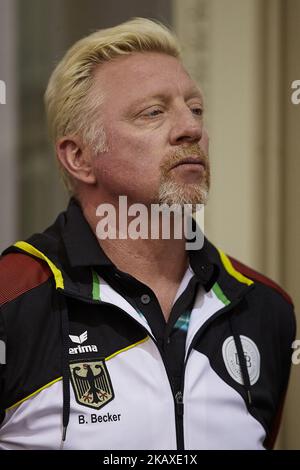 Boris Becker former tennis player of Germany attends the official draw ahead of the Davis Cup World Group Quarter Finals between Spain and Germany on April 5, 2018 in Valencia, Spain (Photo by David Aliaga/NurPhoto) Stock Photo