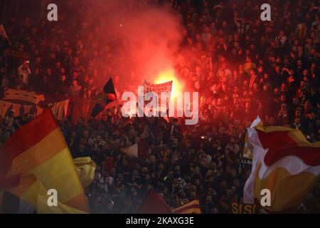 AS Roma v FC Barcelona : UEFA Champions League quarter-finals 2nd leg Roma supporters at Olimpico Stadium in Rome, Italy on April 10, 2018. (Photo by Matteo Ciambelli/NurPhoto)  Stock Photo