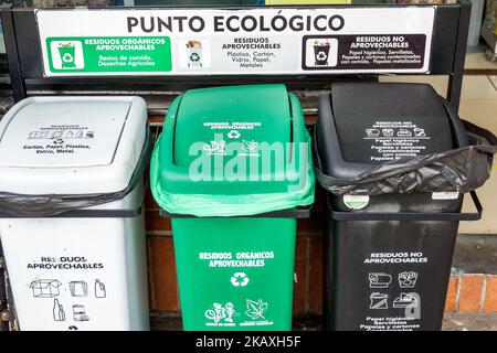 Bogota Colombia,El Chico Carrera 11,recycling containers sustainability,Colombian Colombians Hispanic Hispanics South America Latin American Americans Stock Photo