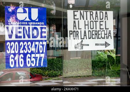 Bogota Colombia,El Chico Carrera 11,sign window information commercial real estate for sale,Colombian Colombians Hispanic Hispanics South America Lati Stock Photo