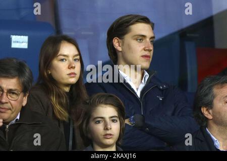 Princess Alexandra of Hanover and boyfriend Ben Sylvester Strautmann attend the Ligue 1 match between Paris Saint Germain (PSG) and AS Monaco (ASM) at Parc des Princes stadium on April 15, 2018 in Paris, France. (Photo by Mehdi Taamallah/NurPhoto) Stock Photo