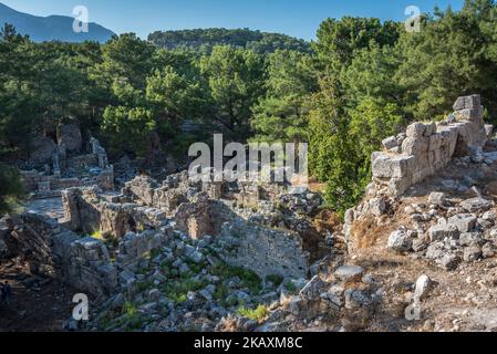 Greek and Roman ruins in Phaselis, Antalya, a historic tourism area in southern Turkey, which is often called the Turkish Riviera. Photo taken 22 April 2018. (Photo by Diego Cupolo/NurPhoto) Stock Photo