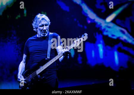 The english singer and song-writer Roger Waters ex member of the Pink Floyd band performs on April 21, 2018 at Unipol Arena in Bologna Italy. (Photo by Roberto Finizio/NurPhoto) Stock Photo