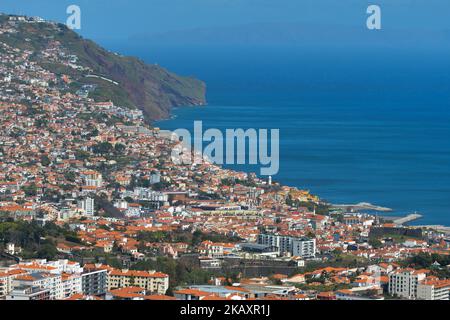 A panoramic view of Funchal. On Monday, April 23, 2018, in Funchal, Madeira Island, Portugal. (Photo by Artur Widak/NurPhoto)  Stock Photo