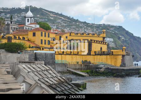 A general view of the Fort of Sao Tiago, located in the historical centre of Funchal, a seat of the contemporary Art Museum. On Monday, April 23, 2018, in Funchal, Madeira Island, Portugal. (Photo by Artur Widak/NurPhoto)  Stock Photo