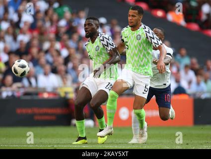 L-R John Ogu and William Troost-Ekong of Nigeria during International match between England against Nigeria at Wembley stadium, London, on 02 June 2018 (Photo by Kieran Galvin/NurPhoto) Stock Photo