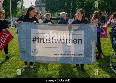 Banner at Pro-Abortion Protest. Pro-choice groups and supporters protested in London, UK, on 5 June 2018 to regulate abortion in Northern Ireland. (Photo by Alex Cavendish/NurPhoto) Stock Photo