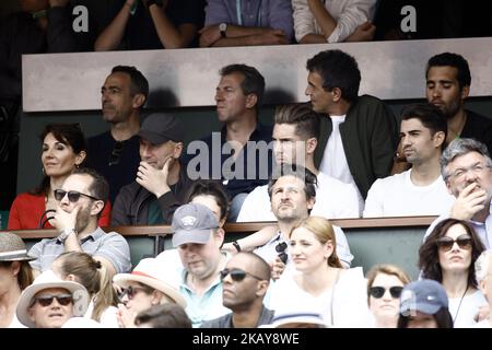 Zinedine Zidane, his wife Veronique and their sons Luca and Enzo attend the Men Final of the 2018 French Open - Day Fithteen at Roland Garros on June 10, 2018 in Paris, France. (Photo by Mehdi Taamallah/NurPhoto) Stock Photo