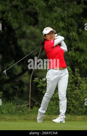 Wei-ling Hsu of New Taipei City, Taiwan hits from the 8th tee during the second round of the Meijer LPGA Classic golf tournament at Blythefield Country Club in Belmont, MI, USA Friday, June 15, 2018. (Photo by Amy Lemus/NurPhoto) Stock Photo