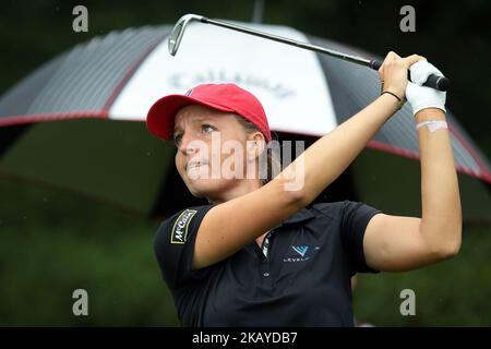 Perrine Delacour of France tees off on the second tee during the third round of the Meijer LPGA Classic golf tournament at Blythefield Country Club in Belmont, MI, USA Saturday, June 16, 2018. (Photo by Jorge Lemus/NurPhoto) Stock Photo