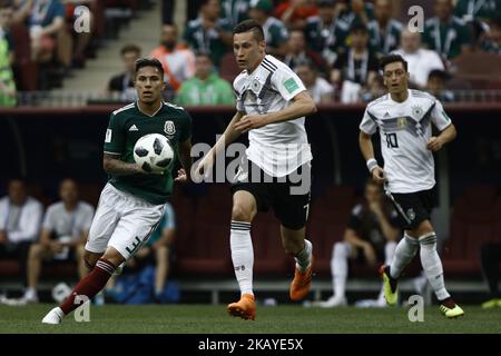 Carlos Salcedo, Julian Draxler, Mesut Oezil during the 2018 FIFA World Cup Russia group F match between Germany and Mexico at Luzhniki Stadium on June 17, 2018 in Moscow, Russia. (Photo by Mehdi Taamallah/NurPhoto) Stock Photo