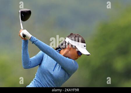 Jessy Tang of Orlando, Florida hits from the 3rd tee during the second round of the Meijer LPGA Classic golf tournament at Blythefield Country Club in Belmont, MI, USA Friday, June 15, 2018. (Photo by Amy Lemus/NurPhoto) Stock Photo