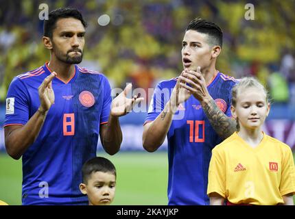 James Rodriguez and Abel Aguilar of Colombia during the 2018 FIFA World Cup Group H match between Poland and Colombia at Kazan Arena in Kazan, Russia on June 24, 2018 (Photo by Andrew Surma/NurPhoto) Stock Photo