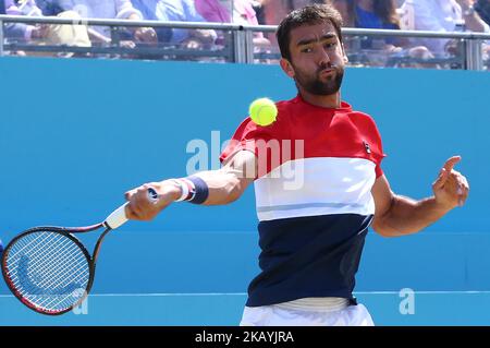 Marin Cilic (CRO) in action during Fever-Tree Championships Final match between Marin Cilic (CRO) against Novak Djokovic (SRB) at The Queen's Club, London, on 24 June 2018 (Photo by Kieran Galvin/NurPhoto) Stock Photo