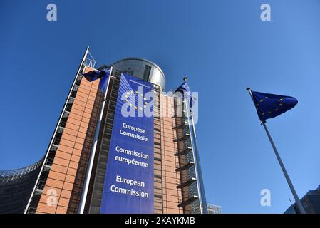 View of the European Commission and the European Quarter, on the first day of the European Council Summit, Brussels on June 28, 2018. European Union leaders meet today for the two-day European Council. The agenda includes discussionmigration, security and defence, leaders are expected to discuss EU-NATO cooperation ahead of the NATO summit in July. The European Council (Art. 50), in an EU 27 format, will review the state of play of Brexit negotiations and adopt conclusions on progress made. (Photo by Alberto Pezzali/NurPhoto) Stock Photo