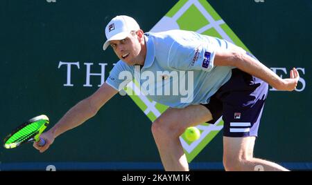 Sam Querrey (USA) during his match against Nick Kyrgios (AUS) day two of The Boodles Tennis Event at Stoke Park on June 27, 2018 in Stoke Poges, England (Photo by Kieran Galvin/NurPhoto) Stock Photo