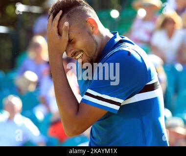 Nick Kyrgios (AUS) during his match against Nick Kyrgios (AUS) day two of The Boodles Tennis Event at Stoke Park on June 27, 2018 in Stoke Poges, England (Photo by Kieran Galvin/NurPhoto) Stock Photo