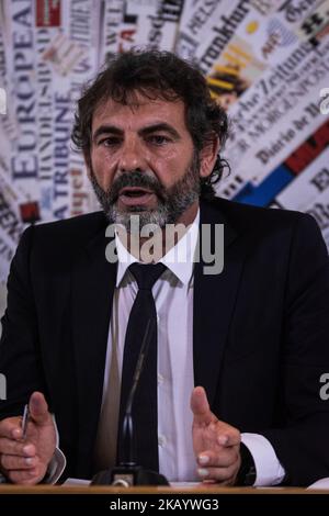 Oscar Camps, founder of Proactiva Open Arms, a Spanish NGO which specialized in search and rescue operations at sea, talks to reporters during a press conference, in Rome on July 6, 2018 (Photo by Andrea Ronchini/NurPhoto) Stock Photo