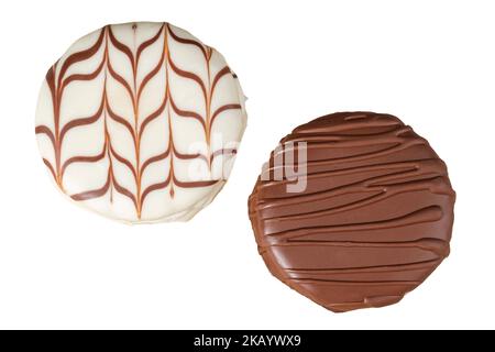 brazilian honey cakes one traditional and the other with white chocolate frosting top view white background