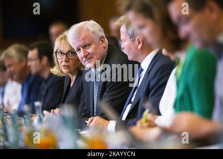 German Interior Minister Horst Seehofer (C) presents his Masterplan for Migration at the Interior Ministry in Berlin, Germany on July 10, 2018. (Photo by Emmanuele Contini/NurPhoto) Stock Photo