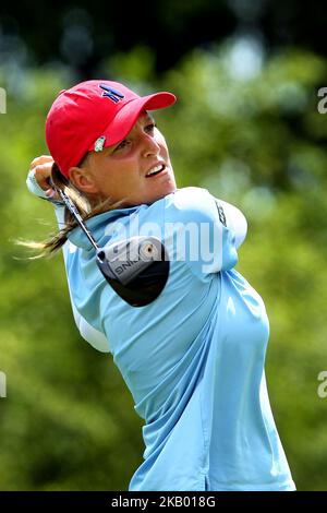 Perrine Delacour of Paris, France hits from the 7th tee during the first round of the Marathon LPGA Classic golf tournament at Highland Meadows Golf Club in Sylvania, Ohio USA, on Sunday, July 12, 2018. (Photo by Amy Lemus/NurPhoto) Stock Photo