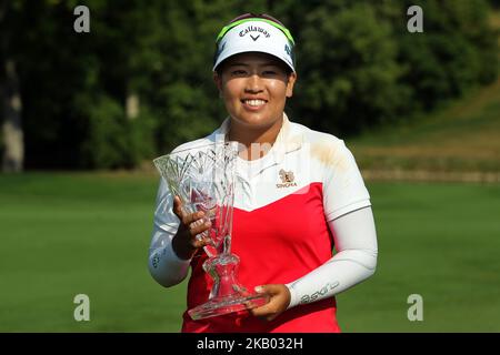 Thidapa Suwannapura of Bangkok, Thailand holds the trophy after winning the Marathon LPGA Classic golf tournament at Highland Meadows Golf Club in Sylvania, Ohio USA, on Sunday, July 15, 2018. (Photo by Amy Lemus/NurPhoto) Stock Photo