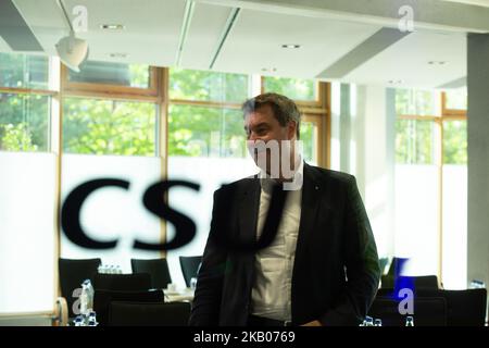 At the 'Lange Nacht der Frauen' - 'Long night of the women' of the Frauen Union the Bavarian prime minister Markus Soeder participated at panel discussion with the vice secretary general of the Christian Social Union (CSU) Daniela Ludwig an the vice chairwoman of the CSU Angelika Niebler, in Munich, Germany, July 24, 2018. (Photo by Alexander Pohl/NurPhoto) Stock Photo