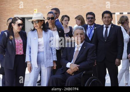 President of the Republic of Ecuador Lenin Moreno and his wife RocÃo Gonzalez visit the Republica de Venezuela school in Madrid. (Photo by Oscar Gonzalez/NurPhoto) Stock Photo