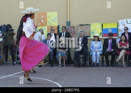 President of the Republic of Ecuador Lenin Moreno and his wife RocÃo Gonzalez visit the Republica de Venezuela school in Madrid. (Photo by Oscar Gonzalez/NurPhoto) Stock Photo