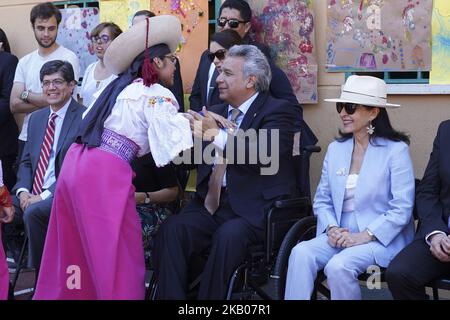 President of the Republic of Ecuador Lenin Moreno and his wife RocÃo Gonzalez visit the Republica de Venezuela school in Madrid. (Photo by Oscar Gonzalez/NurPhoto) Stock Photo