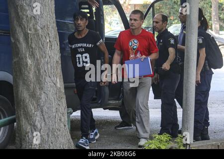 Alexander Vinnik entering the courts of Thessaloniki, Greece on July 30, 2018. The council of appeals accepted the second Russian extradition request for Alexander Vinnik, a suspect former bitcoin fraud operator. Moscow accuses him of attacks on banks. Although there are two other requests from the United States and France. The final decision will be made by Greece's justice minister. (Photo by Nicolas Economou/NurPhoto) Stock Photo