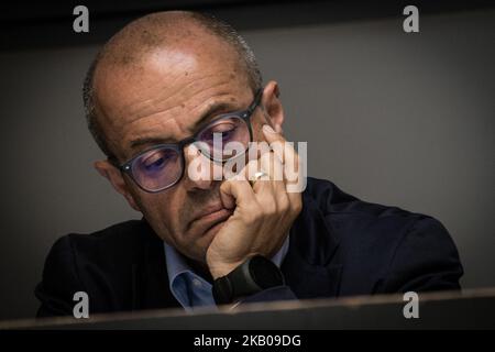 ROME, ITALY - AUGUST 03 Francesco Romeo, lawyer during the Baobab Experience, the association that assists and supports homeless migrants in Rome, denounced Interior Minister Matteo Salvini for 'inciting racial hatred'. In a press conference on August 03, 2018 in Rome, Italy, the association's president, Roberto Viviani, explained the reasons: 'We are here to say loudly that even a single case of racially motivated violence is an emergency. The boys who are in our garrison are frightened, discriminatory acts are also the order of the day in Rome,' explained Viviani. 'The lawsuit is based on a  Stock Photo