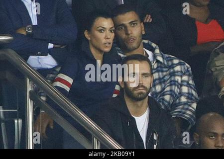 Kourtney Kardashian and her boyfriend Younes Bendjima during the soccer match game between PSG and Bayern in Paris, France, on September 27, 2017. (Photo by Mehdi Taamallah / NurPhoto) Stock Photo