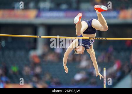 Ninon Guillon-Romarin of France during pole vault final for women at the Olympic Stadium in Berlin, Germany at the European Athletics Championship on August 9, 2018. (Photo by Ulrik Pedersen/NurPhoto) Stock Photo