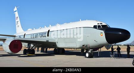 A U.S Air Force RC-135V Rivet Joint surveillance plane from Offutt Air Force Base. Stock Photo