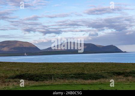 View of Hoy High Lighthouse from Button-Ben Guest House ,  isle of Graemsay  Orkney, Scotland, UK Stock Photo