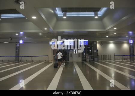 Inside Thessaloniki International Airport 'Macedonia' in Greece. The area of the gates after the recent renovation from the new German owner Fraport early morning. Thessaloniki airport with SKG or LGTS sign code is the major gateway for northern Greece with the passenger traffic expected to overcome the 7 million this year. It is a hub for Aegean Airlines, Olympic Air, Ryanair, Astra Airlines and Ellinair. The airport is both civilian and military. Picture on August 21, 2018. (Photo by Nicolas Economou/NurPhoto) Stock Photo